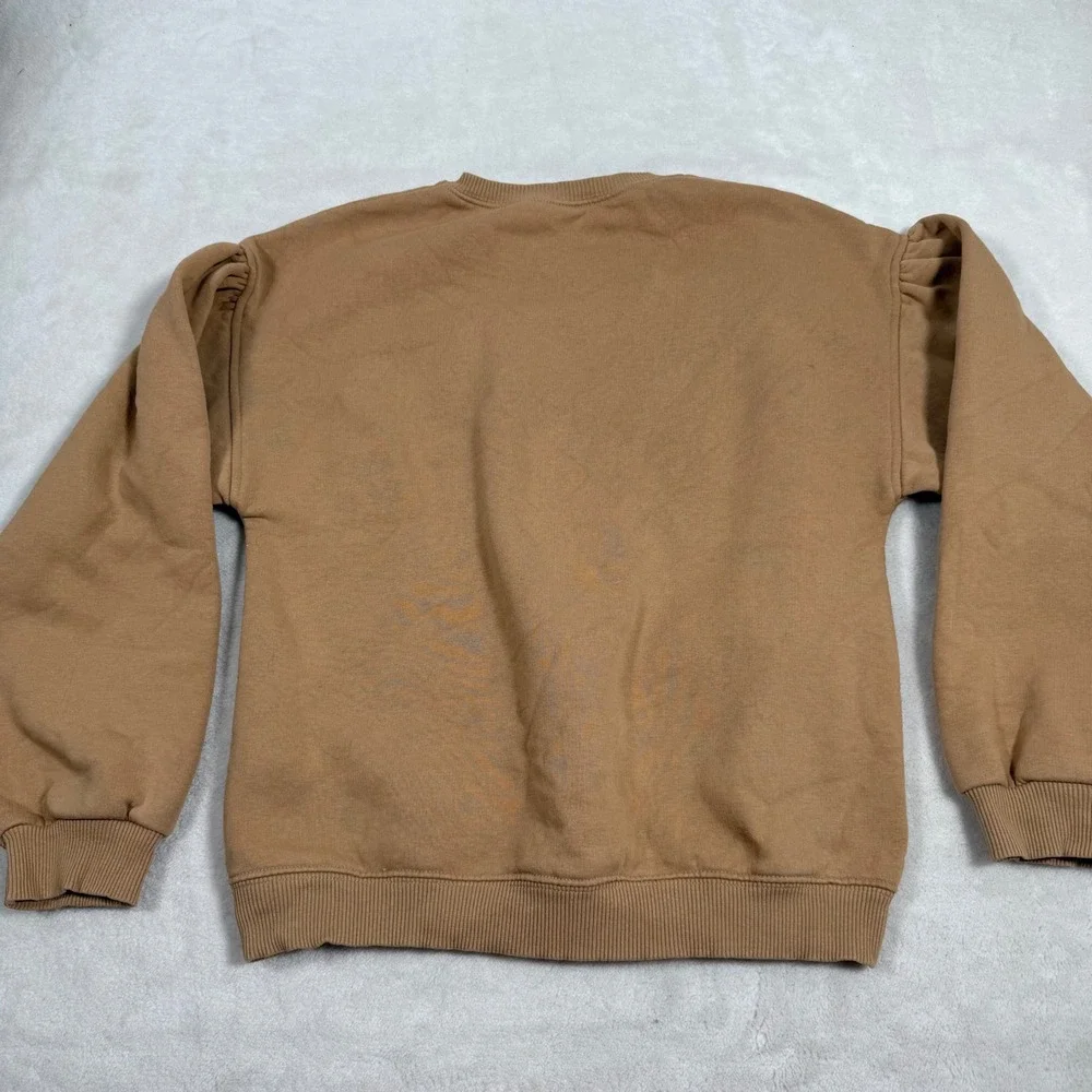 Zara Girl Tan Bow Sweatshirt Puffed Shoulder Fleece Pullover Camel Brown Size 14